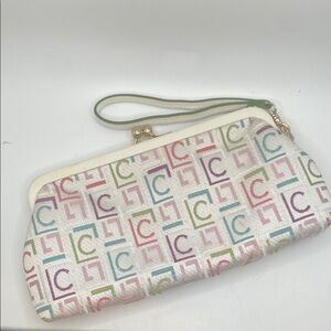 Liz Claiborne  Multicolor Signature Patterned Kiss Lock  Clutch Wristlet